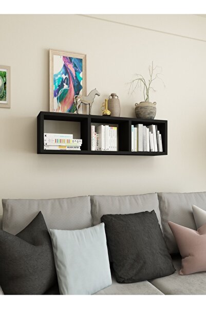 Dekormer Design Kitaplık Hediye Duvar Rafı Mobilya 90 Cm Siyah