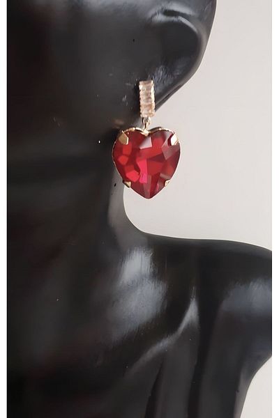 Gigi Jewelleryy Cercei cu inimă roșie din zirconiu de damă