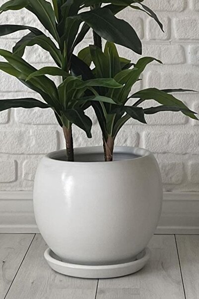 odka 10litre Küre Saksı Tabaklı 23cmx23cmx21cm Beyaz Renk