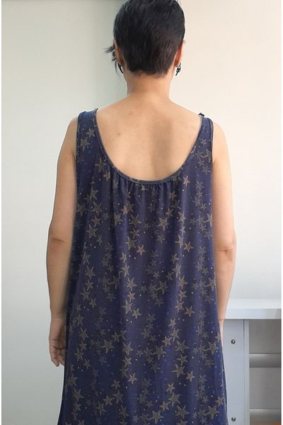 Mertcan Butik Μπλε ναυτικό μοτίβο αστεριών - Φόρεμα με κορδόνι από βαμβακερή βισκόζη
