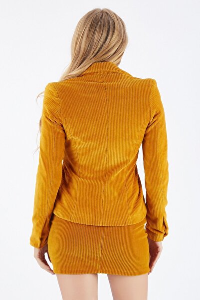 Sense Kadife Fitilli Mini Etek | Etk32409 Hardal