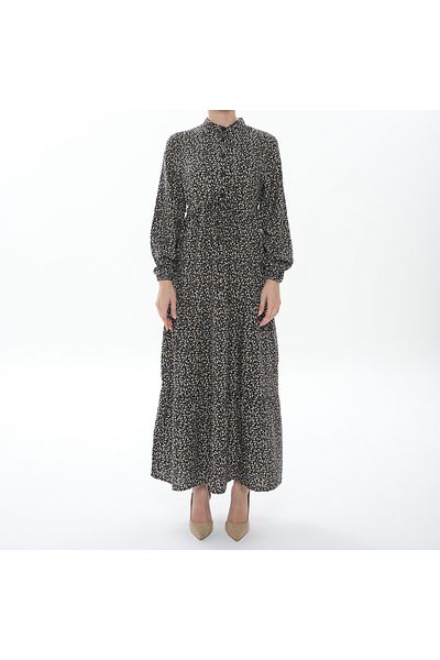 lovebox Maxi Length Floral Print Viscose Dress for Women - Prevailing Collar, Button Detail on the Front, Long Sleeve - 001