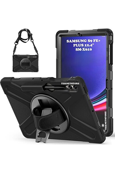 TEKNETSTORE Samsung Galaxy Tab S9 Fe Plus 12.4" Sm-X610 Tablet Kılıf S Pen Kalem Bölmeli Koruyuculu Askılı Zırh