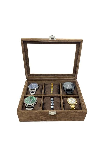 kutuveaksesuar Watch Box 6 Pieces Alkantara Brown