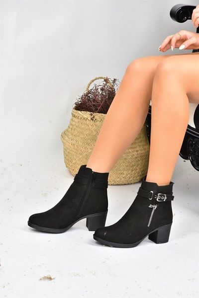 Fox Shoes Γυναικείες μπότες μαύρες σουέτ με χοντρό τακούνι L674161502