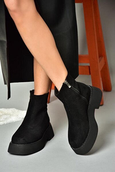 Fox Shoes R820190202 Siyah Süet Kalın Tabanlı Kadın Bot