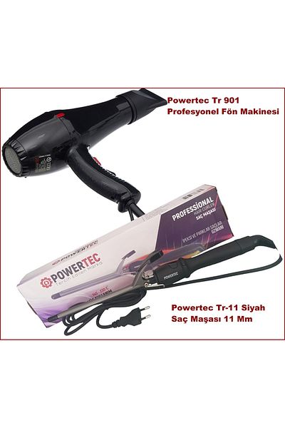 POWERTEC Tr 901 Professional Blow Dryer - Black Hair Curling Iron 11 mm