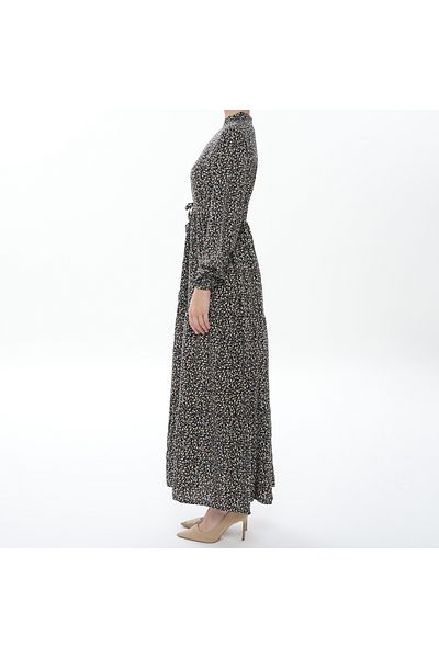 lovebox Maxi Length Floral Print Viscose Dress for Women - Prevailing Collar, Button Detail on the Front, Long Sleeve - 001