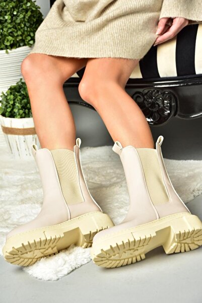 Fox Shoes N280349009 Bej Kalın Tabanlı Günlük Kadın Bot