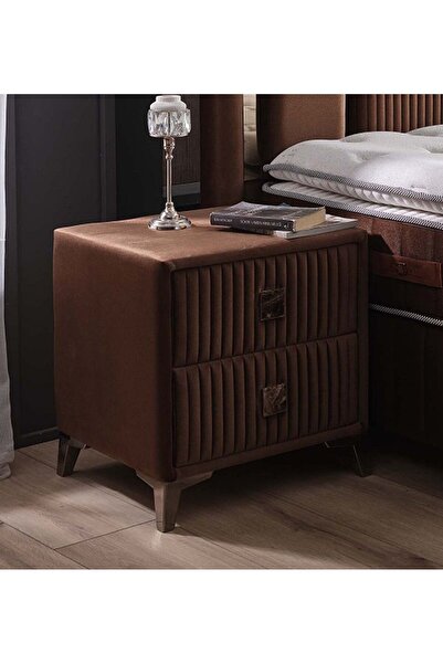 Tutku Yatak Brown Diamond Kumaş Kaplama Komodin