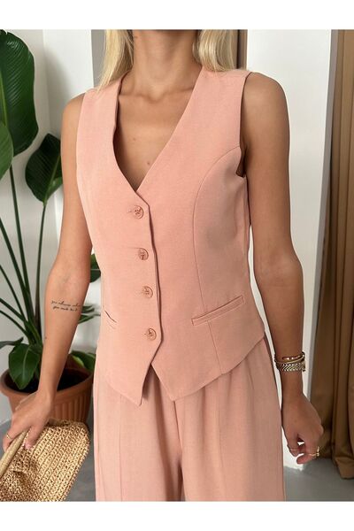 Laluvia Salmon Lavin vászon mellény és nadrág szett - 100% pamut