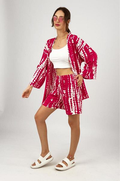 Betimoda Fuchsia Colored Lycra Fabric - Loose Loose Shorts and Top Set