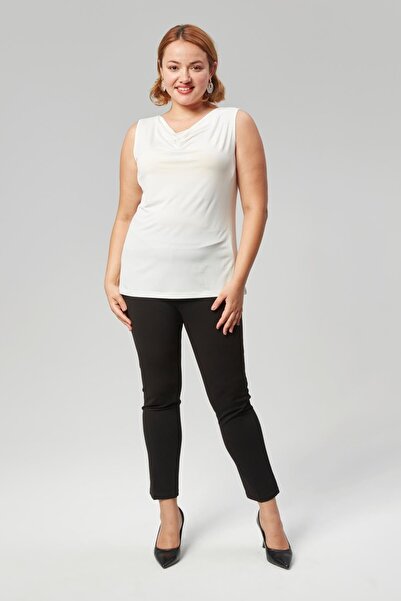 Seamoda Plus Size 4 Seasons Degaje Collar Blouse - Comfortable Use and Stylish Undershirt-EKRU