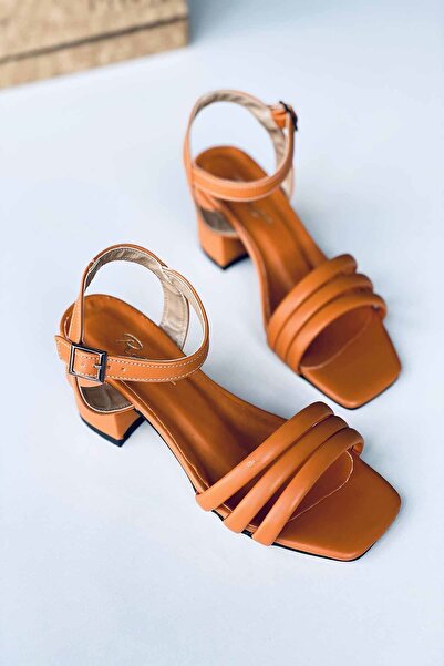 Mida Shoes Y222 Turuncu Deri Topuklu Ayakkabı