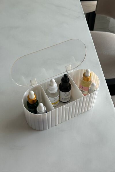 akcaglow 3 Bölmeli Kapaklı Masa üstü Makyaj Kozmetik  Takı Düzenleyici Organizer