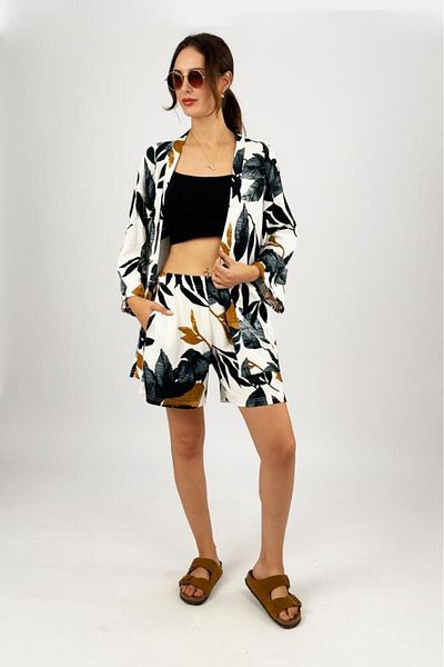 Betimoda Loose Loose Shorts and Top Set - Lycra Wrapped Fabric, Black 2-Piece Summer Set