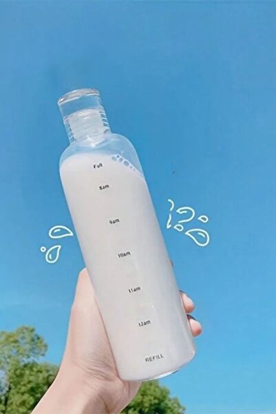 Porsima 2407 Borosilicate Glass Water Bottle - Water Bottle with Water Drinking Clock - Head Jug - Transparent