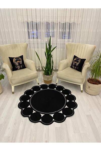 ModaCardin jüt Hasır görünümlü Desenli Modern El Örgüsü daire Halı Kilim
