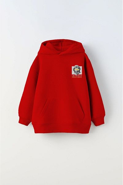 The Champ Clothing Червен унисекс детски суитшърт с качулка, щампа Polar Intense Feelings