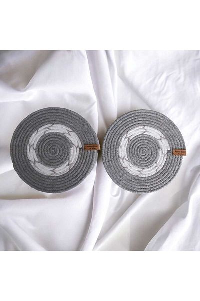 home decors by özlem Set of 2 Grey-White Trivet Wicker Handmade Kitchen Accessory Style Fashion Dining Tableware - 22x22cm