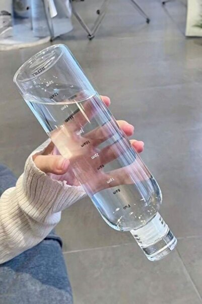 Porsima 2407 Borosilicate Glass Water Bottle - Water Bottle with Water Drinking Clock - Head Jug - Transparent