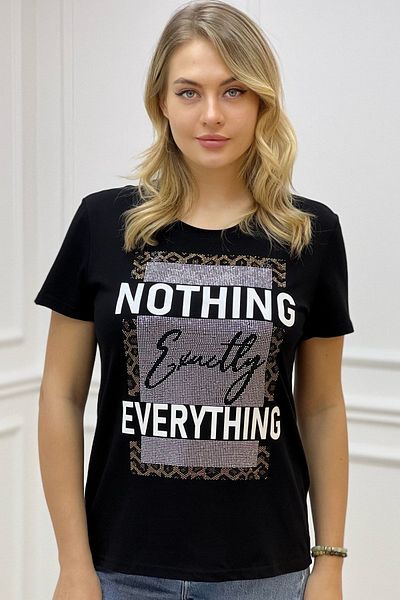 RICH GLAM Large Size Premium Cotton Written Crystal Stone Printed Crew Neck Comfortable Stylish Women's T-shirt