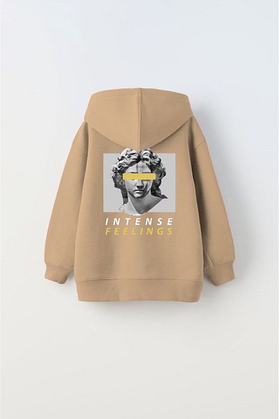 The Champ Clothing Hanorac pentru copii unisex bej - Hanorac imprimat cu glugă, fleece intens Feelings