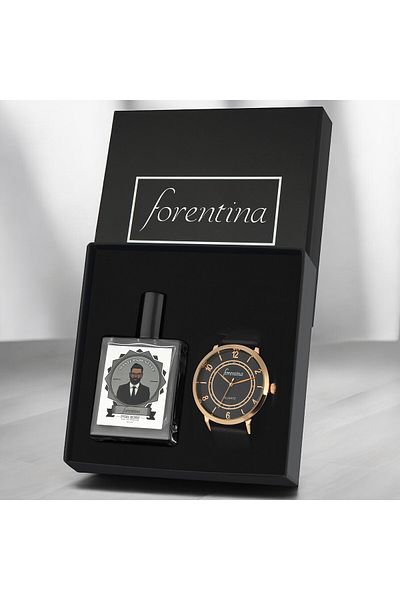 Forentina مجموعة مزيج من ساعة اليد والعطور باللون الأسود للرجال - صندوق هدايا Ps3729