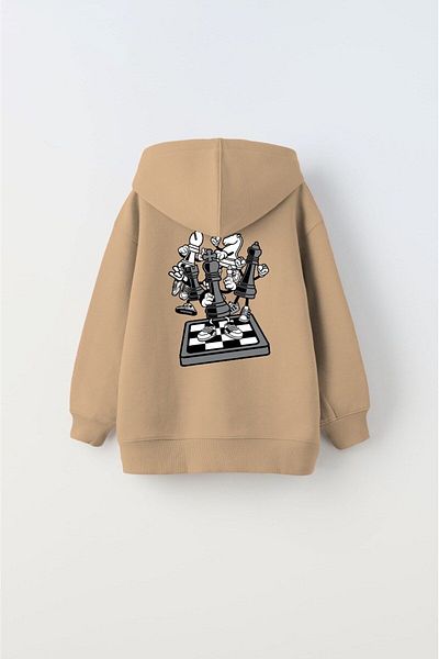 The Champ Clothing Hanorac cu glugă Fleece Chess Think Printed Bej Unisex pentru copii