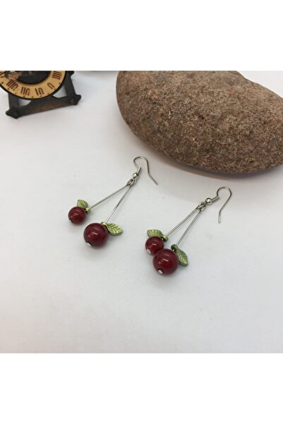 Porsuk Alternatif El Yapımı Cam Boncuk Kiraz Küpe