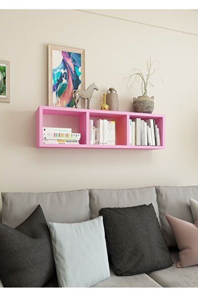Dekormer Design Kitaplık Hediye Duvar Rafı Mobilya 90 Cm Pembe