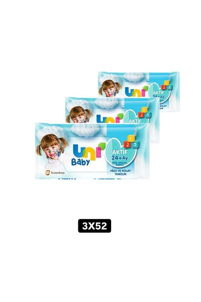 Uni Baby 24+ Months Baby Wet Wipes - 156 Sheets (3X52) with Adhesive Cover