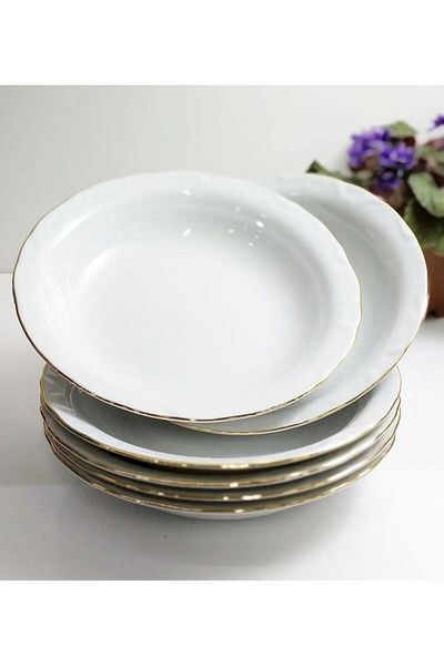 Porland Porcelain Gold Gilded 16 cm 12 Pieces Pit Dinner Plate