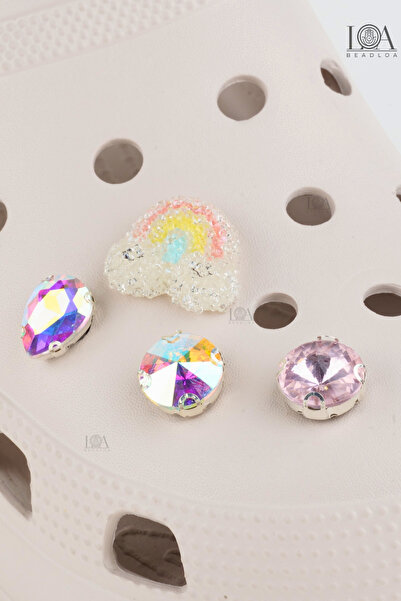 Crocs Zirkon Taşlı Corcs  Gökkuşağı Jibbitz Terlik Süsü - Suluk Süsü - Telefon Süsü, 4 Adet Charm