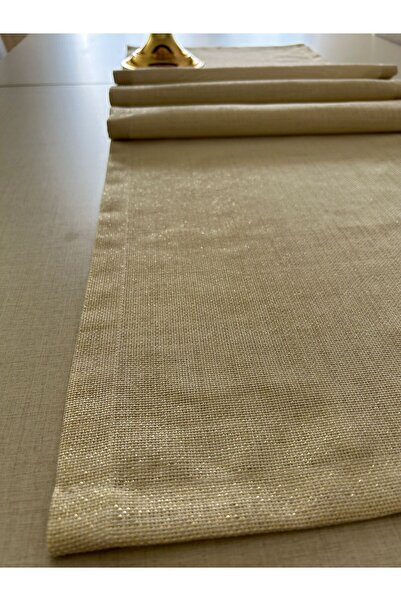 Zeren Home Meral Kurşun Collection Polyester Simli Dikdörtgen Runner Gold 40 ...