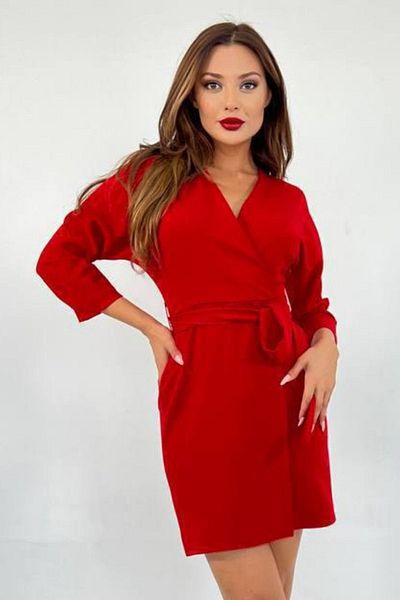 Balenbi Καλοκαιρινό φόρεμα 1081 Model Red Double Breasted - Διπλό ύφασμα και ζώνη
