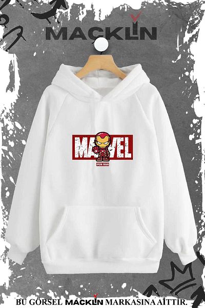 macklin Hanorac cu glugă cu glugă cu imprimeu unisex, pentru femei, pentru bărbați, Marvel Ironman