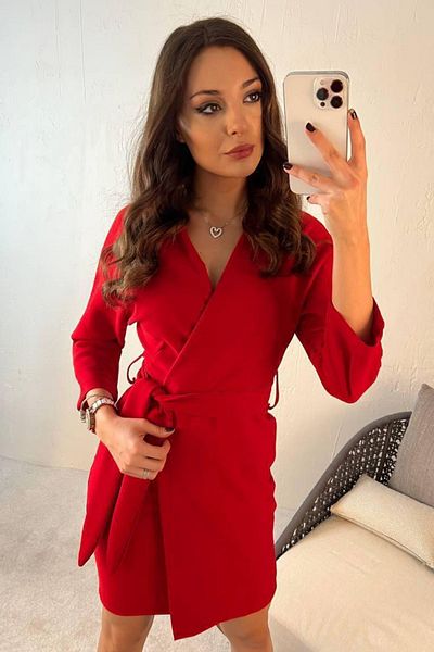 Balenbi Καλοκαιρινό φόρεμα 1081 Model Red Double Breasted - Διπλό ύφασμα και ζώνη