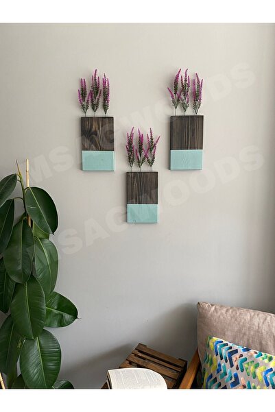 MSAĞWOODS 3'LÜ AHŞAP ÇİÇEKLİK YAPAY ÇİÇEK MUTFAK BANYO KIŞ BAHÇESİ BALKON EV ...