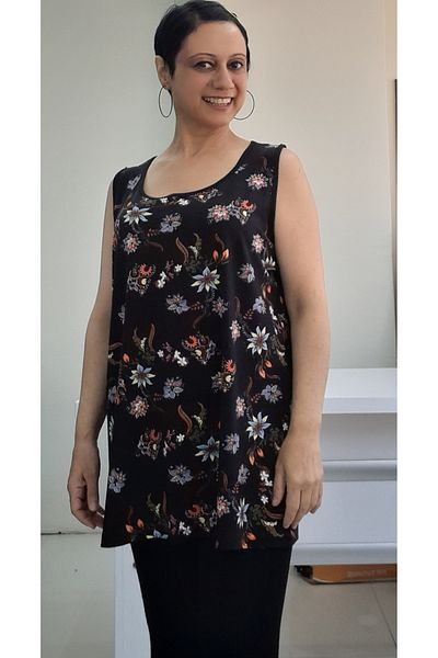 Mertcan Butik Thick Strap Black Patterned Combed Cotton Viscose T-shirt