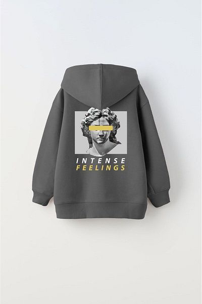 The Champ Clothing Унисекс детски суитшърт с качулка, щампа Polar Intense Feelings, опушен