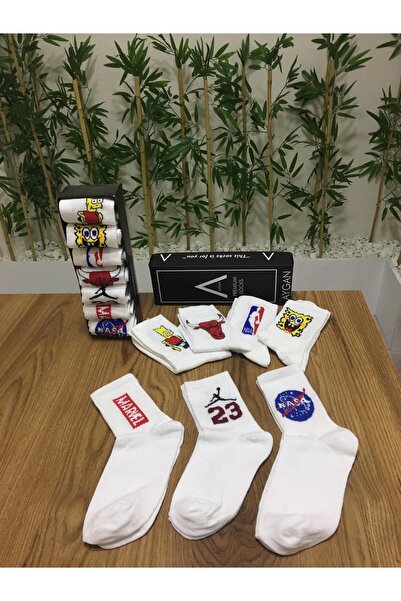 AyganStore Unisex Karakter Desenli Kolej Çorap 7 Çift Özel Kutulu