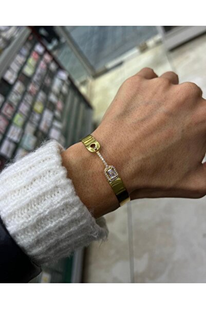 byeldaeksioglu Baget Taşlı Düz Kelepçe Bileklik