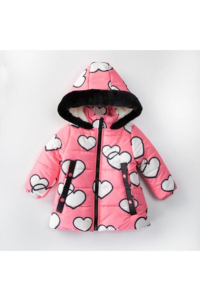 PODIUM GYM Cute Heart Patterned Winter Coat - with PocKets and Hood, FurrY Inner Surface, Soft Fabric