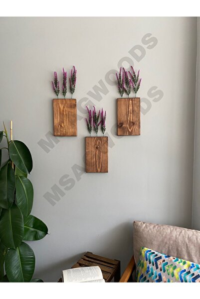 MSAĞWOODS 3'LÜ AHŞAP ÇİÇEKLİK YAPAY ÇİÇEK MUTFAK BANYO KIŞ BAHÇESİ BALKON EV ...