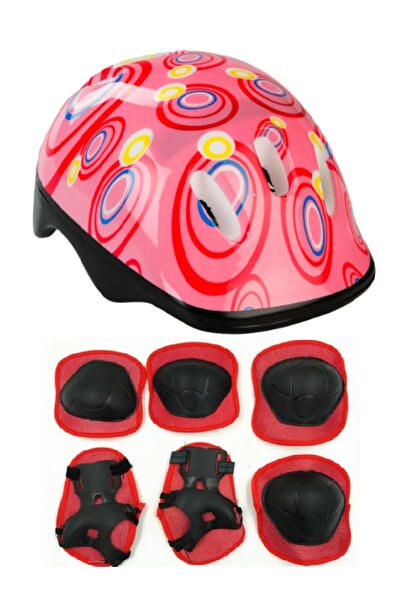 Fark Teknoloji Çocuk Kask Kırmızı Dizlik,Dirseklik,Bileklik Seti 3-12 yaş(bis...