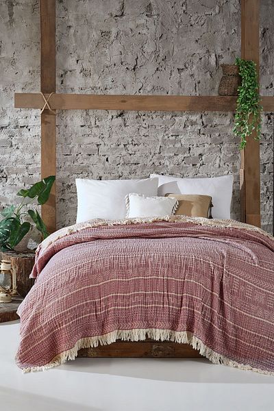 SOFTKİSS Double Ethno Muslin Jacquard Bedspread - 240x260 cm Claret Red