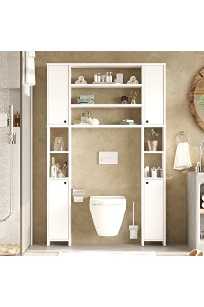 L'occi Concept Kern Çok Amaçlı Tuvalet Banyo Dolabı Kapaklı Raflı Beyaz KN1-W
