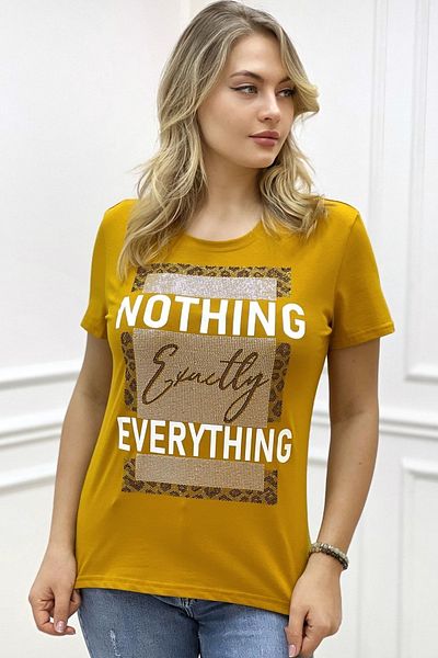 RICH GLAM Premium CoTTon - CrysTal STone PrinTed Crew Neck ComforTaBle Women's T-shirt, Large Size