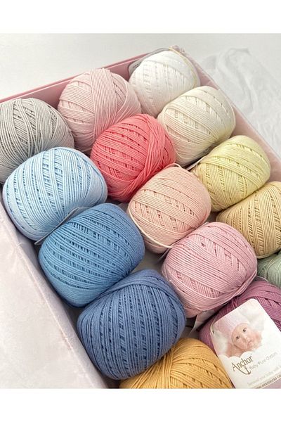 Anchor Baby Pure Coton Yarn Set 15 Pieces, Cotton Baby Knitting Yarn